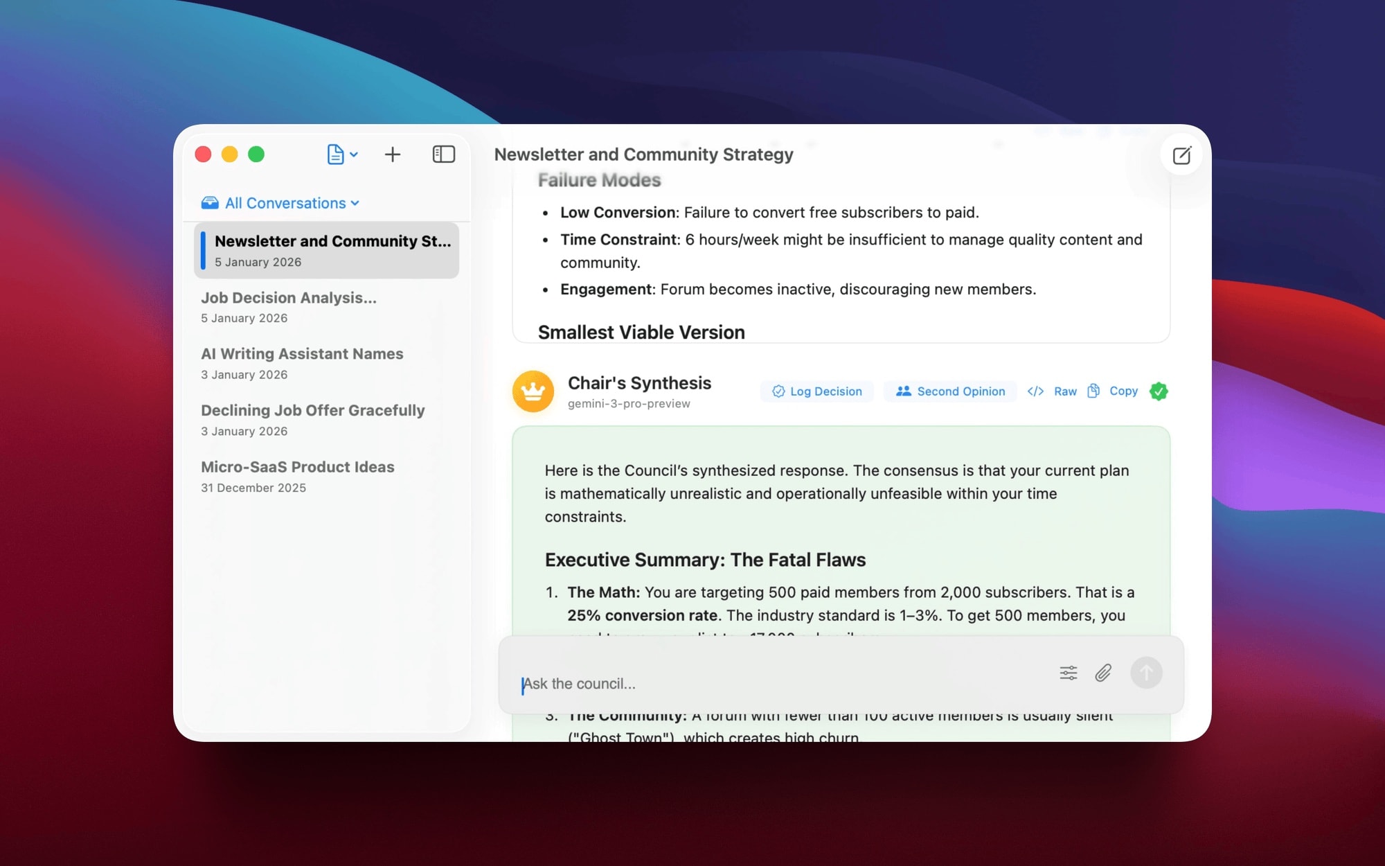 AI Council chair synthesis